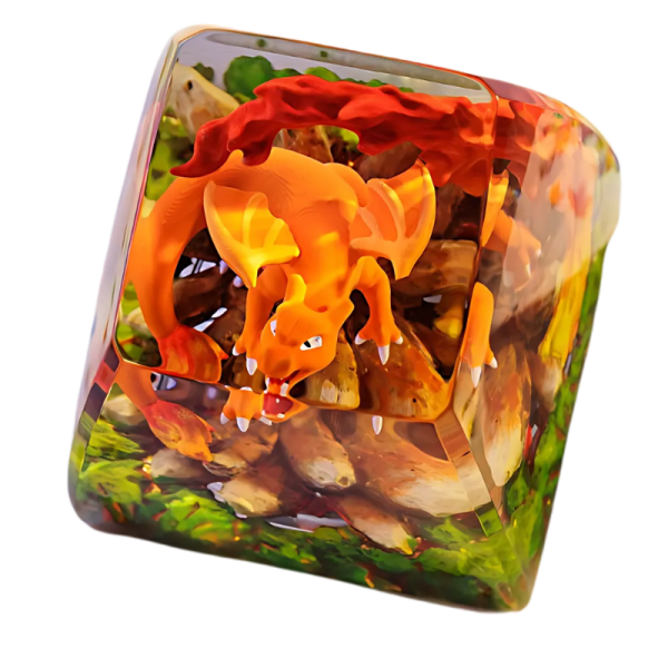 Custom Charizard Dragon Flame Keycap - Unique 3D Keycap for Collectors