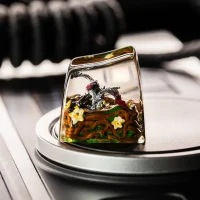 Custom Forest Dragon artisan keycap with jungle vines, handmade for mechanical keyboards
