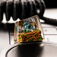 Custom Forest Dragon artisan keycap with jungle vines, handmade for mechanical keyboards