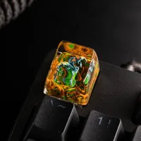 Custom Forest Dragon artisan keycap with jungle vines, handmade for mechanical keyboards