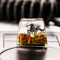 Custom Forest Dragon artisan keycap with jungle vines, handmade for mechanical keyboards