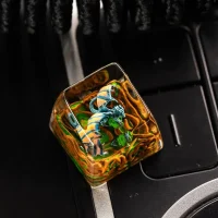 Custom Forest Dragon artisan keycap with jungle vines, handmade for mechanical keyboards