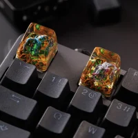 Custom Forest Dragon artisan keycap with jungle vines, handmade for mechanical keyboards