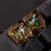 Custom Forest Dragon artisan keycap with jungle vines, handmade for mechanical keyboards
