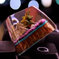 Godzilla keycap with pyramid design on mechanical keyboard